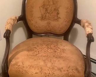 Antique Walnut  Victorian Louis XV Style Tapestry  French Side Chair