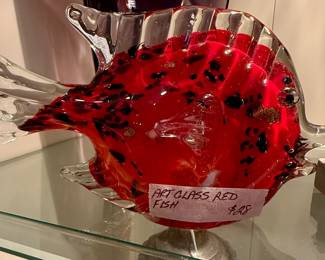 Hand Blown Art Glass Red Angel Fish