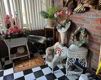 Wicker Planter, Child's Chair, Sewing Storage