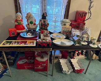 Vintage Ceramic Santa & Mrs. Claus, Dept 56 All Through The House, Nikko Christmas Dishes, Spode Christmas China, Putz Houses, Red & White Casseroles