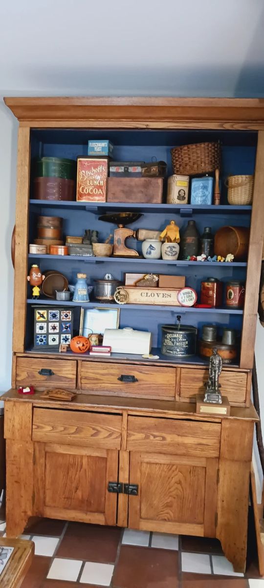 Oak kitchen two piece filled with antiques