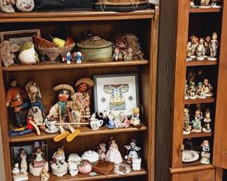 Hummels, antique drum, marionettes, figurines.