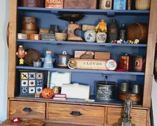 Oak kitchen two piece filled with antiques