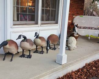 Geese, sheep (as is), wicker settee