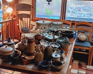 Pottery, pottery and more pottery! Kitchen table and chairs.
