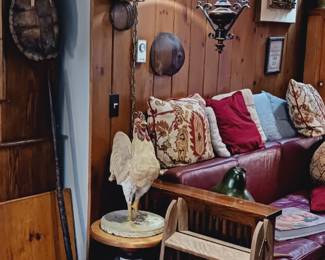 Turtle, Stickley sofa, folky rooster