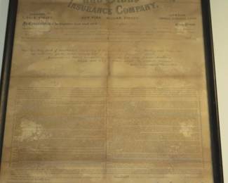 Framed Antique Document, by "The Liverpool & London and Globe Insurance Company "
