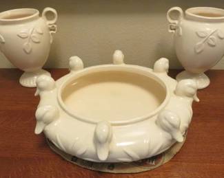 Vintage Weller Pottery "Patricia" Duck Head Bowl & Double Handled Vases