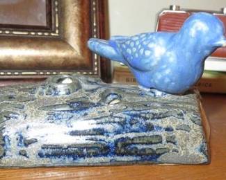 Vintage Fulper Pottery Figural Bird on Branch Flower Frog