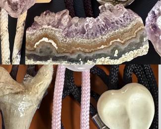 Bolo Ties - custom made with various different materials including fossils, semiprecious stones, abalone, stone, etc.