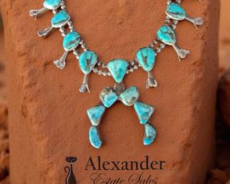 Navajo Turquoise and Silver Squash Blossom Statement Piece.