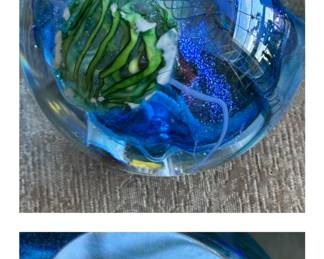 Glass paper weight signed