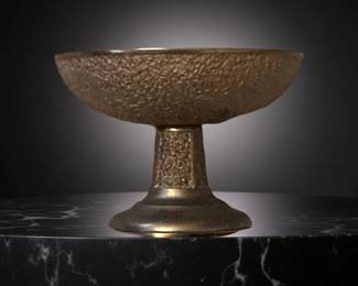 Brutalist Bronze Pedestal Bowl Mid Century MCM Vintage Textured Luxury Decor 10"