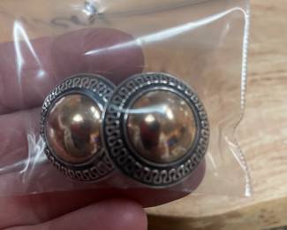 retired james avery gold ans sterling large round french clip earrings-   like new w/ pouch   $149