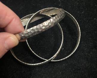 SET OF 3 STERLING CONNECTED HAMMERED BANGLES $49