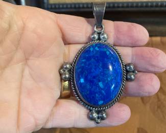 .925  pendant  large blue stone $35