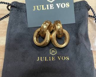 julie voss goldtone door knocker earrings -pierced w/ pouch and card  $59