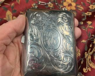 ANTIQUE STERLING CIGARETTE CASE W/ CHAIN  HATE TO MELT IT   NEED A COLLECTOR $165 