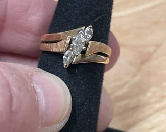  14 K YELLOW GOLD MARQUIS DIAMOND WEDDING SET   GOOD HALLMARKS - $575