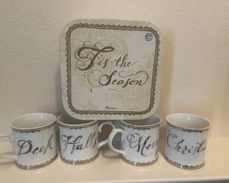 Brand new in their box pretty coffee cups with gold decoration on them