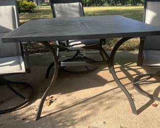 Close-up of the square patio table