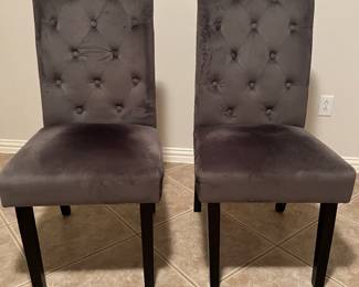Two gray velvet Parsons chairs from Pier , one imports