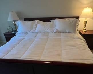 The white comforter on this bed is queen size and available!! This does not include this headboard and footboard or shams