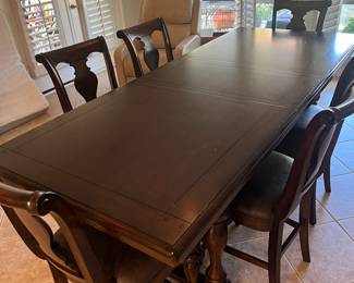 Havertys dining table and 6 chairs. It’s shown with one leaf in it.