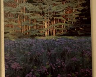 Giclee of a forest scene with purple flowers