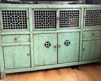 Beautiful green antique Asian cabinet. Wonderful storage!