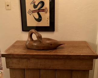 Primitive piece, carved wooden goose and Asain art