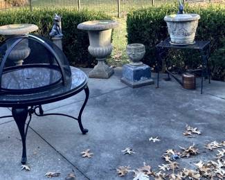 Iron and marble fire pit and pots
