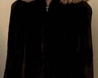 Sheared beaver bomber jacket with removable hood trimmed in silver fox!