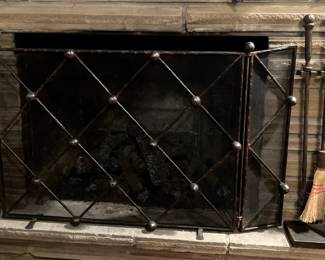 Stunning Jan Barboglio tri fold fireplace screen and matching tools