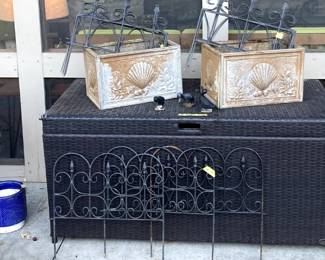 Large outdoor storage trunk. More pots and yard decor