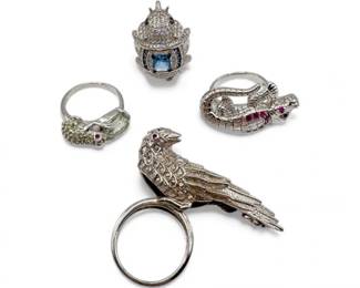 44 SterlingGemstoneAnimalRingsSetBirdLizardFrogElephant