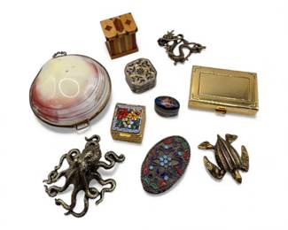 48 MiniTrinketBoxesEnamelMetalFiguresOneSterlingBox
