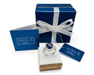 2 BrandNewVannaKSterlingSilverCZBlueHaloRingwBox