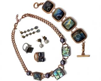 39 LabradoriteAbaloneNecklaceBraceletRingsEarrings