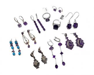 70 SterlingEarringsRingswAmethystCZTurquoiseStones