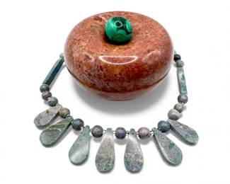49 StoneTrinketBoxwGreenSphereLapisChunkyStoneNecklace