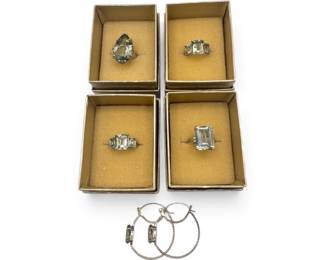 64 SterlingSilverPrasioliteRingsAllNewwBoxHoopEarrings