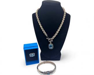 68 SkyBlueTopazSterlingNecklaceRingBracelet7544g