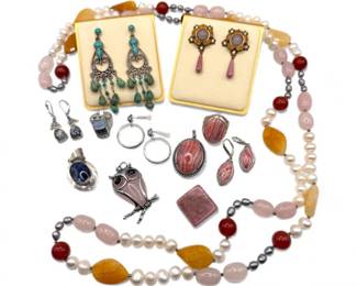 52 SterlingNaturalStoneJewelryExtraLongNecklaceEarrings