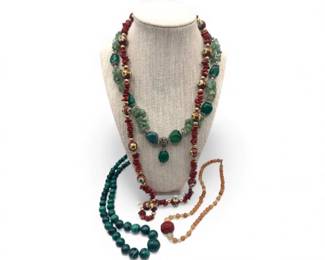 32 4GemstoneBeadNecklacesJasperCloisonnMalachiteAventurine