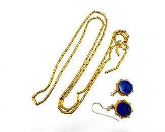 73 18KThaiGoldBahtChainNecklacew18KGoldLapisEarrings