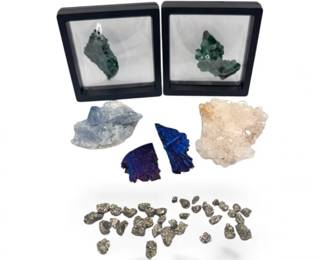 59 BlackTourmalineCelestiteCalciteMalachitePyriteSpecimens