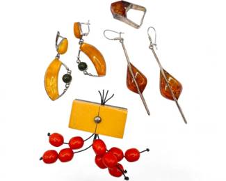 66 SterlingSilverAmberEarringsRingSignedBrooch