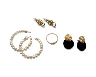 78 10k14kGoldJewelrySetEarringsPearlHoopsDiamondRubyRing