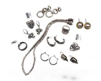 76 SterlingSilverOrnateBaliStyleRingsEarringsBraceletChain